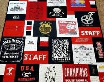 T-shirt quilts made from 10-55 t shirts. Mosaic tshirt quilt. Memory Puzzle tee shirt quilt.