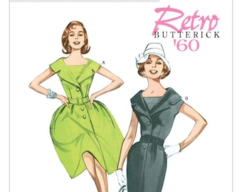 Butterick Dress Pattern B5747 - Misses' Notch Collar Dresses in Two Skirt Choices - Vintage 1960 Reissued Pattern - Butterick Retro