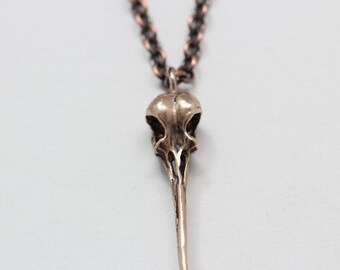 On sale Hummingbird skull pendant in bronze on a matching chain Made in NYC