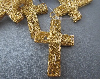 Wire Wrapped Cross Pendant 5pcs