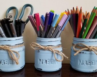 Pen Holder, Pencil Holder, Painted Mason Jars, Bullet Journal Accessories, Desk Accessories, Desk Organizer, Brush Holder, Desk Organization