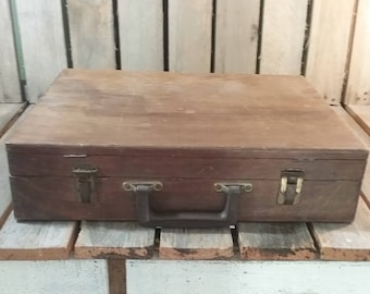 Vintage Wooden Artist Box Filled With Tools, Supplies And A Canvus, Wooden Art Box, Art Supply Box, Traveling Artist Box, Vintage Art