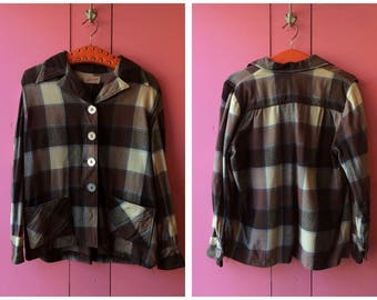 Vintage 1940s/1950s Brown Plaid "Kasual Koat" Wool Jacket