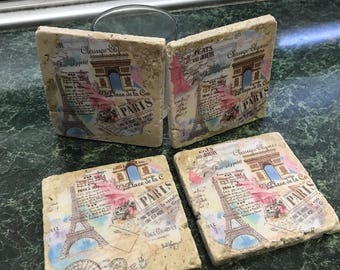 Pink Paris Stone Tile Coasters