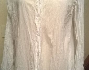 White crinkle cotton long sleeve blouse