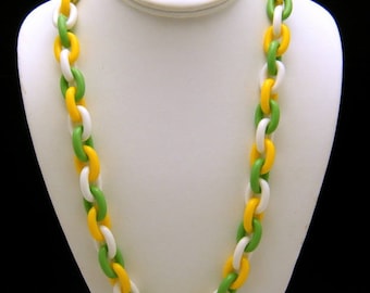 Crown Trifari Vintage Necklace 1960s Lucite Link Chain Green Yellow White