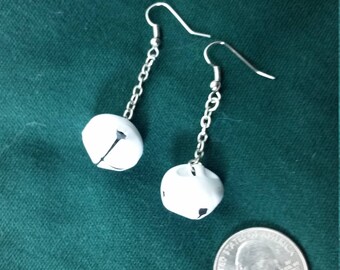 White and silver jingle bell earrings