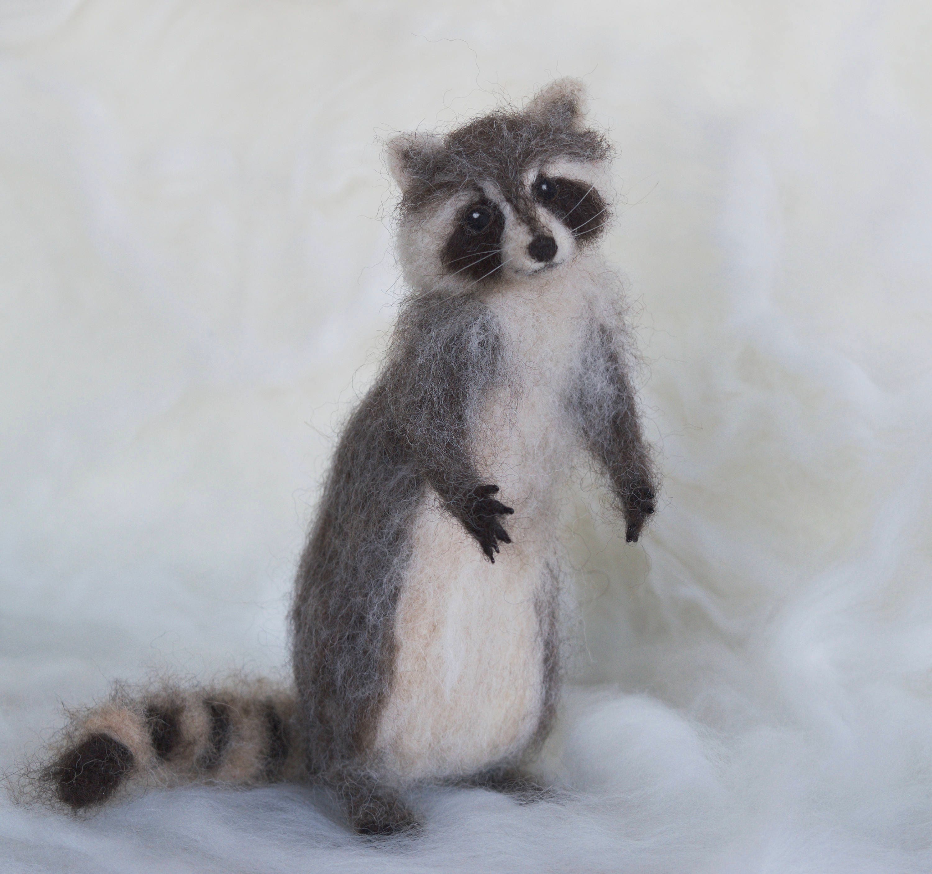 Needle Felted Raccoon Poseable