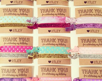 Custom Birthday Party Hair Tie Favors | Personalized Hair Tie Favors, Teen Tween Girl Birthday Favors, Pool Party Sleepover Tie Dye Glitter