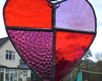 Red Stained Glass Love Heart Light Catcher - Sun Catcher - Valentine Love