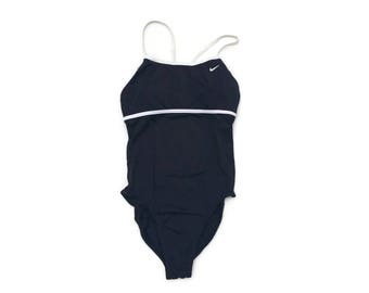 Vintage one piece bathing suit 90's NIKE womens swimsuit Black and White swimsuit Vintage swimmwear Womenswear Beachwear Iconic Swimwear