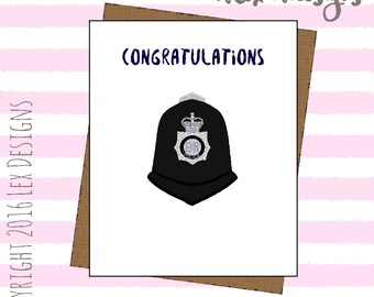 Police officer new job / promotion illustrated congratulations card / retiring / leaving / police wedding / fuzz / pigs / feds