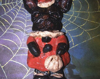 Folk Art Vintage French Bulldog Ornament Doll Ooak Halloween Style