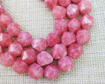 Faceted Rhodonite Beads , Cut Rhodochrosite Beads , Gemstone Beads , Pink Star Cut Rhodonite Beads , (size 6/8/10/12mm) 15" Full Strand