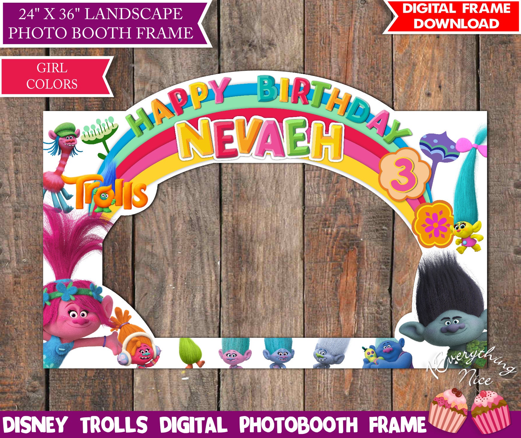 Trolls Birthday Photo Booth Frame LANDSCAPE Digital Photo