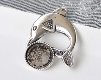 10 pcs Antique Silver Base Settings Pendant Tray Match 16mm Cabochon A8694