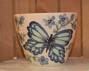 Butterfly Flower Vine Porcelain Yarn Bowl