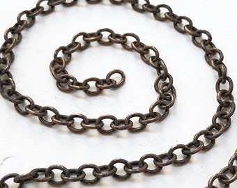 SALE 6ft 4.5mm x 5.5mm Antique Brass Cable Chain Small Oval, Oxidized Solid Brass Chain 4mm 5mm 6mm
