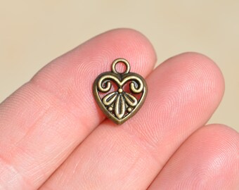 10 Antique Bronze Heart Charms BC2749