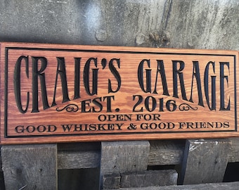 Garage mancave sign - Personalized garage decor - Rustic vintage style sign - Custom sign - Man cave gift for him - Groomsman gift