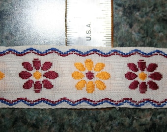 Vintage Ivory Trim with Burgundy and Gold Flowers