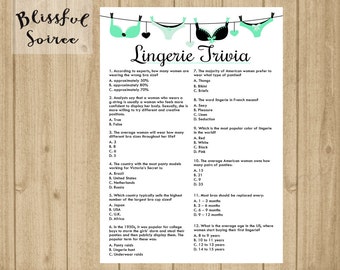 Bachelorette Party Game / Lingerie Trivia / Lingerie Shower Game / DIY Printing / Instant Download / Black Mint