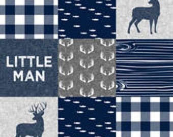 Little Man Buck Patchwork Print Bumper Pads (navy or black)