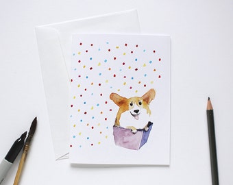 Corgi card / Corgi gifts / Birthday card / New pet card / Watercolor Corgi