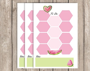 Watermelon, Personal planner Inserts, to do, planner inserts, notes, kikki k, filofax, hexagon, floral