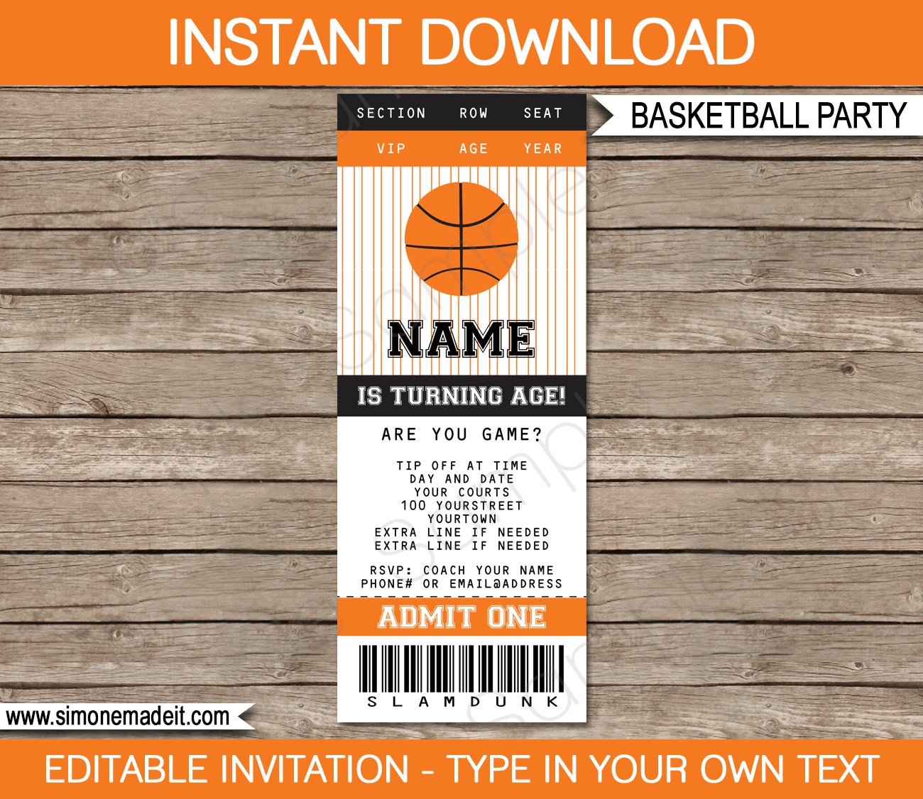 Basketball Ticket Invitation Template Birthday Party