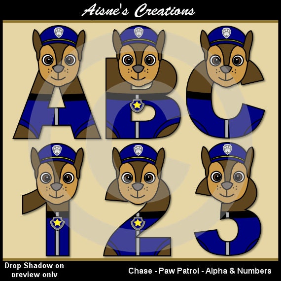 Chase Paw Patrol Alphabet Letters & Numbers Clip Art