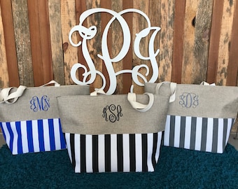 Monogram Tote - Embroidered Monogram Tote bag - Monogram Beach Bag - Monogrammed Pool Bag - Monogrammed Bag - July 4th - Summer Vacation Bag