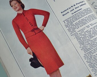 Vintage 1930s Needlework Magazine - The Needlewoman October 1938 - vintage sewing book - 30s knitting patterns women's sweater cardigan