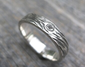 BARNWOOD 4mm cedar woodgrain ring faux bois sterling silver wedding band Made to Order
