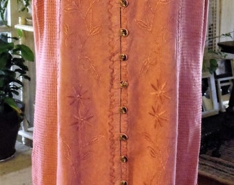 2X Dusty Rose Embellished Dress/ Cotton-Rayon Decorated Dress/ Plus Size Upstyled Dress/ Plus Size Refashioned Clothing/ Sheerfab Funwear