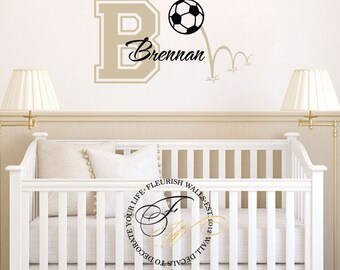 Soccer Wall Decal - Personalized Sports Decal With Initial And Name for Baby Boy Nursery Boys Room Girls Room - Vinyl Wall Art BN016