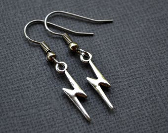 Small Silver Lightning Bolts . Earrings