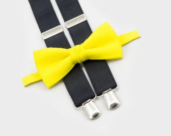 Yellow Bowtie & Black Suspenders Bowtie Suspenders Set Wedding Toddler Outfit