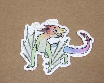Rainbow dragon cute wyvern fantasy creature monster 3" vinyl sticker