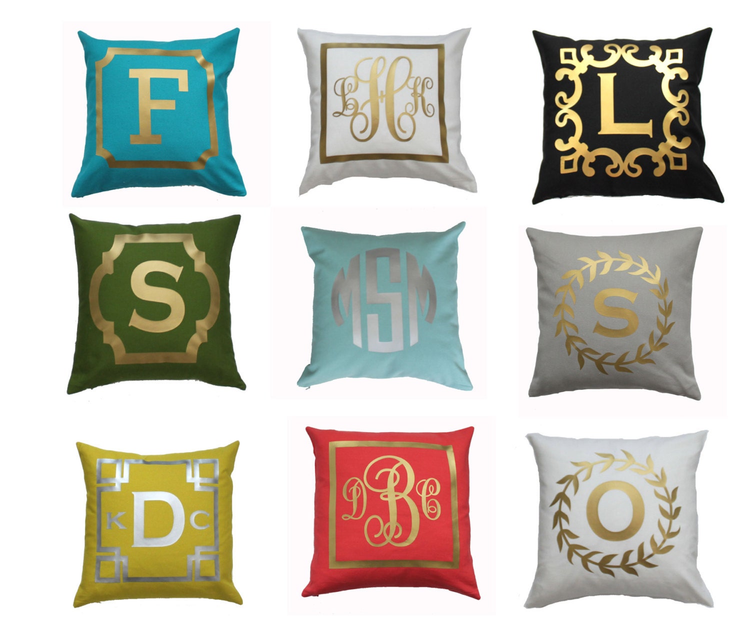 Monogram Metallic Custom Pillow Cover CHOOSE 15 COLORS