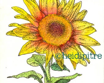 Sunflower Splendor Upcycled Library Card Print