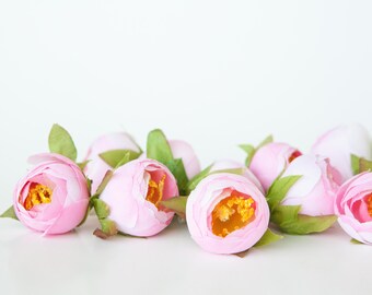 10 MINI Ranunculus in Two Tone Light Pink - silk artificial flower, flower crown supply- ITEM 0123