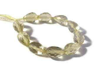 10 Lemon Quartz Beads, Long-Drilled Faceted Briolettes, 5x4mm-7x4mm, Ten Light Yellow Gemstones for Jewelry Making (L-Lq5b)