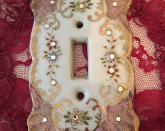 1960's Lefton Porcelain Switchplate With Rhinestones