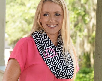 Monogram Greek Infinity Scarf, Monogram Greek Infinity Scarves, Personalized Scarves, Personalized Monogram Scarf