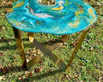 Turquoise Tempest Geode Resin Table
