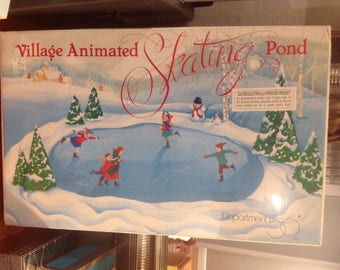 Vintage Department 56 Snow Village Animated Skate Pond New Sealed