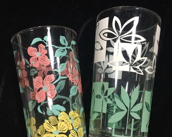 Vintage glasses, floral drinking glasses