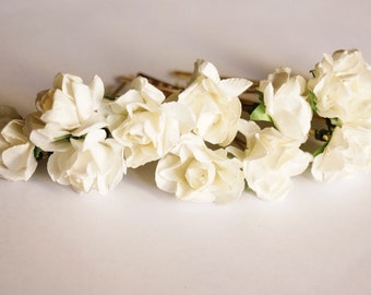 Bridal Hair Accessories, Ivory Rose, Off White flower Hair Bobby Pin- set 12