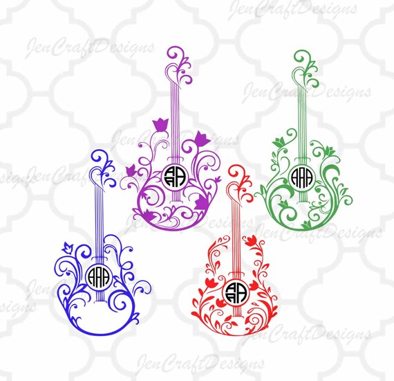 Download Floral Guitar SVG Monogram Frame Guitar Cuttable Design Frame